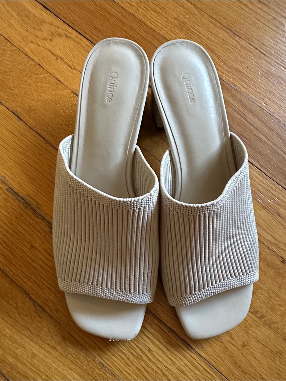 Quince Women's Beige Ribbed Slide Mules
